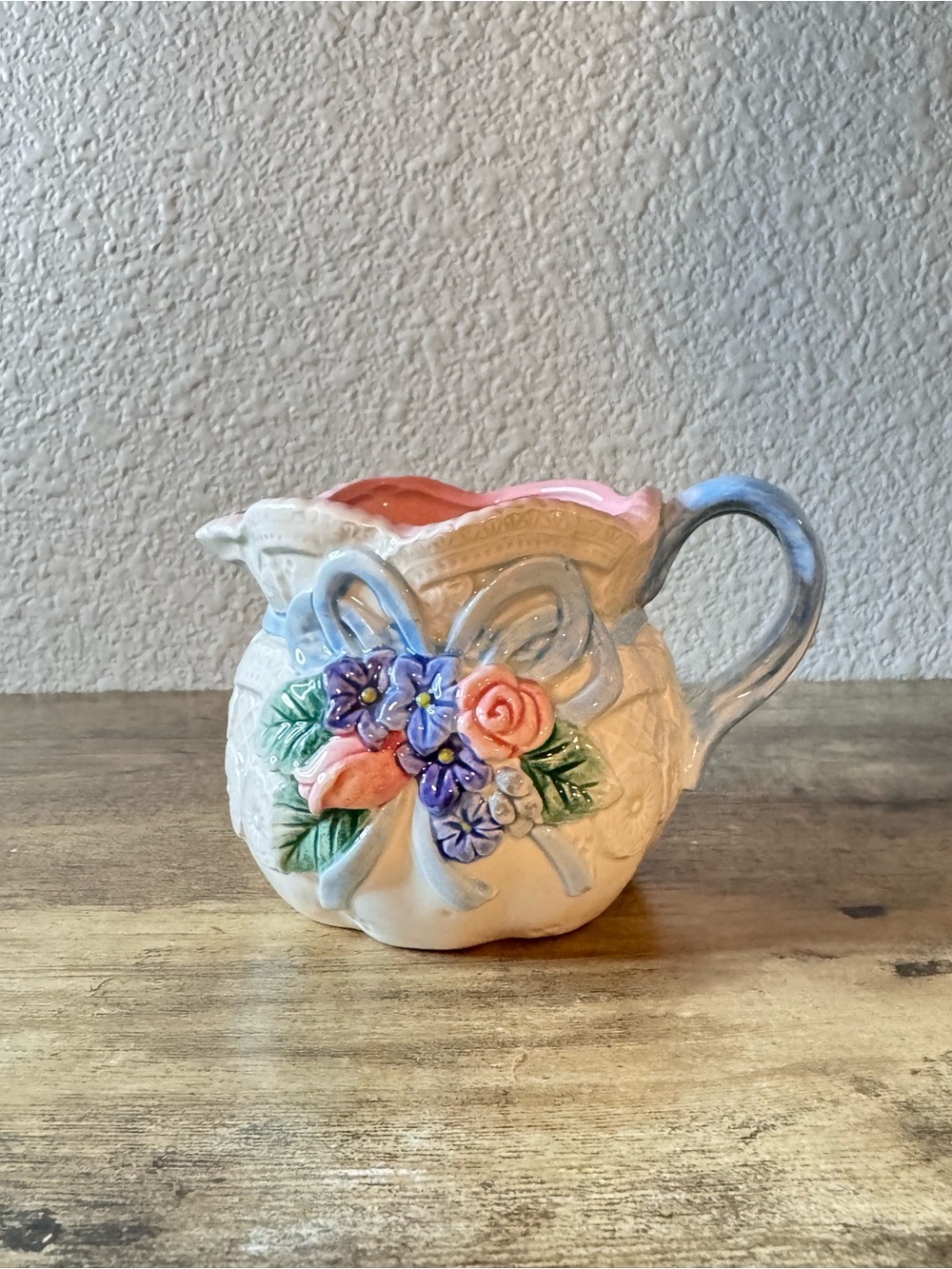 Fitz & Floyd 1993 Vintage Sugar Bowl & Creamer Set | Pink & Blue Tea Set - Picture 6 of 12